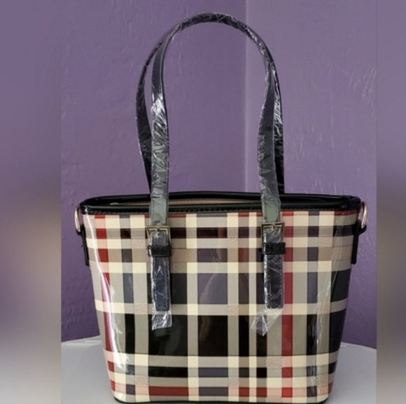 Stylish Plaid Mini Tote Bag with Adjustable Attachable Strap - Picture 1 of 7